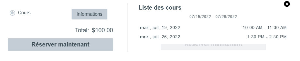 Le calendrier de cours à venir de BookThatApp Appointments