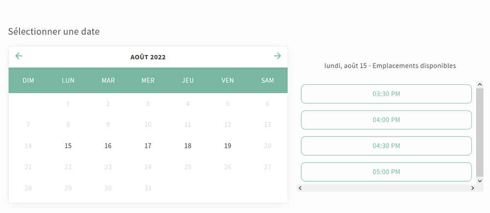 Le calendrier de réservation d'Appointement Booking - Appointo limité dans le temps.