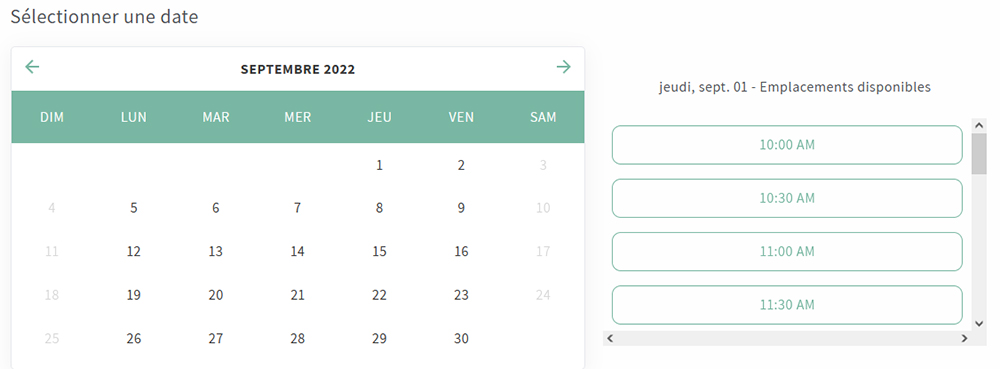 Le calendrier de réservation d'Appointement Booking - Appointo sans limitation dans le temps.