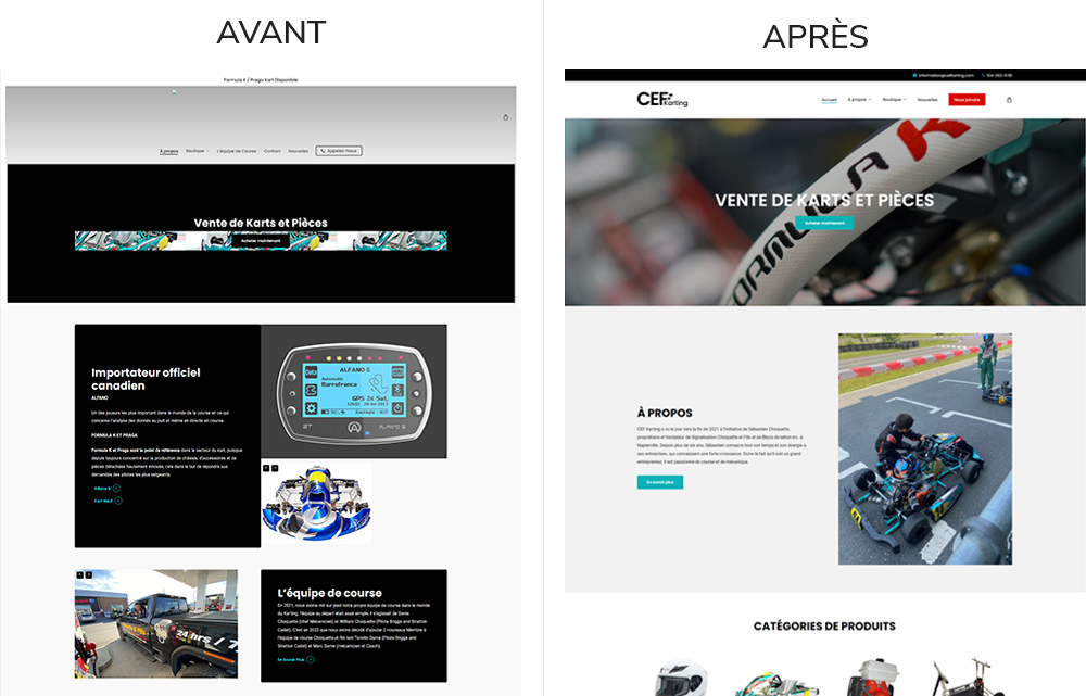 Refonte graphique avant/après du site Web de CEF Karting