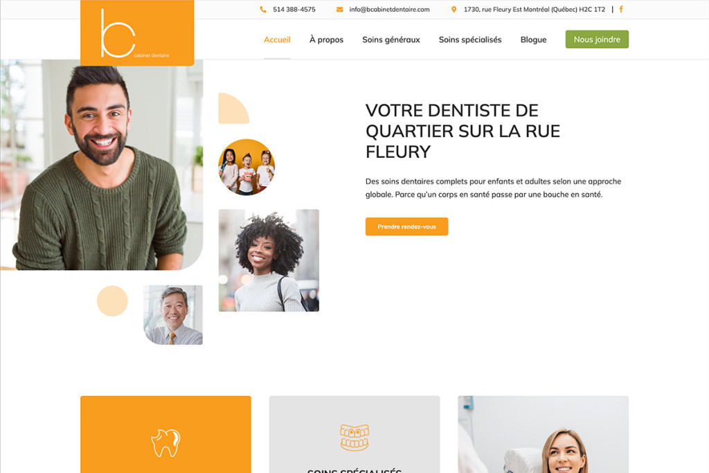 Exemple d'appels à l'action sur le site de B Cabinet Dentaire.