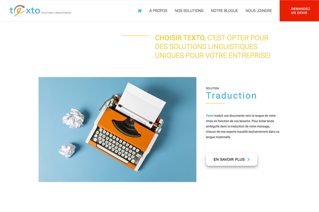 Exemple d'appels à l'action sur le site de Texte Solutions Linguistiques.